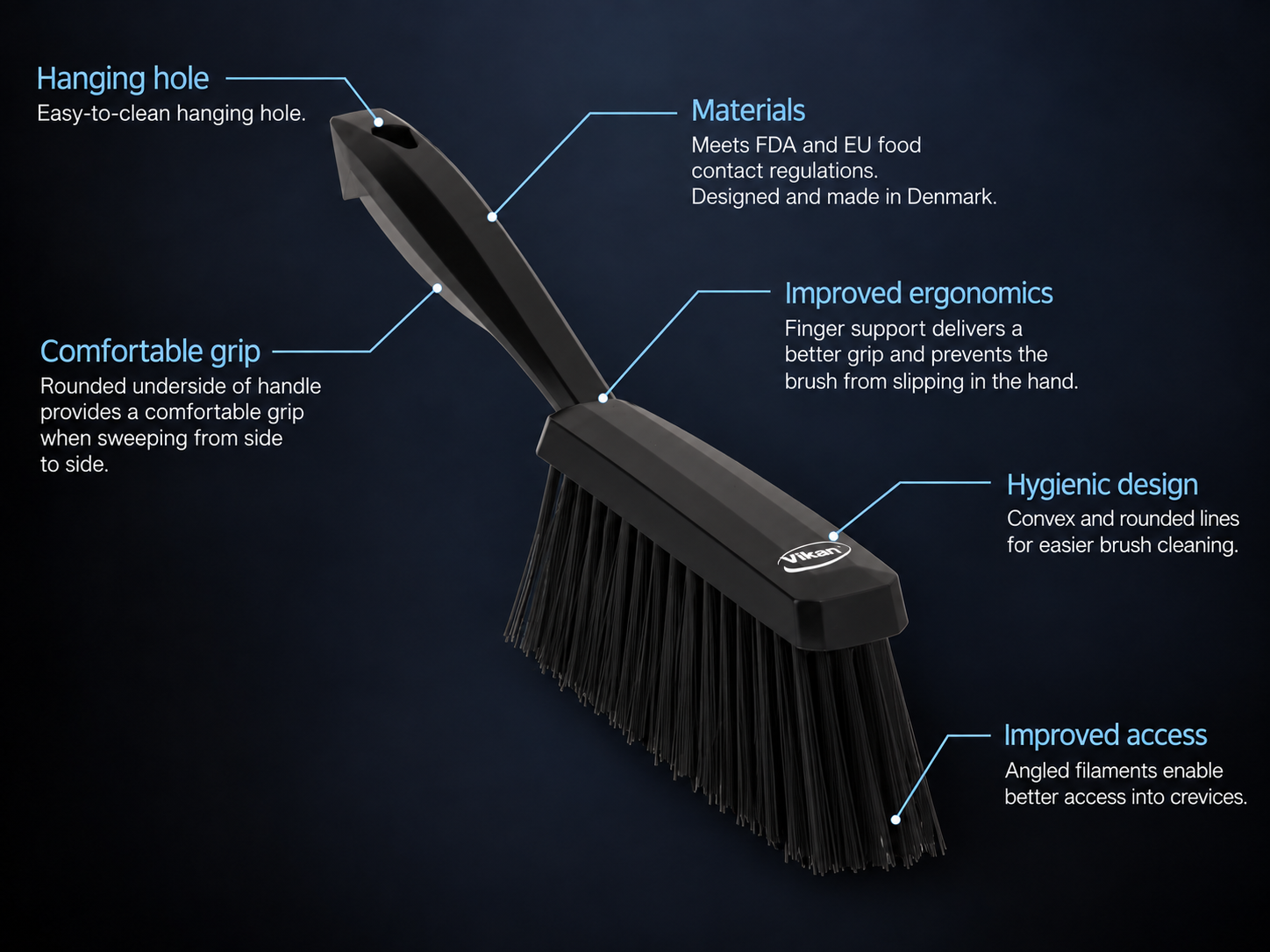 Vikan Hand Brush 330MM Med Bristle Black