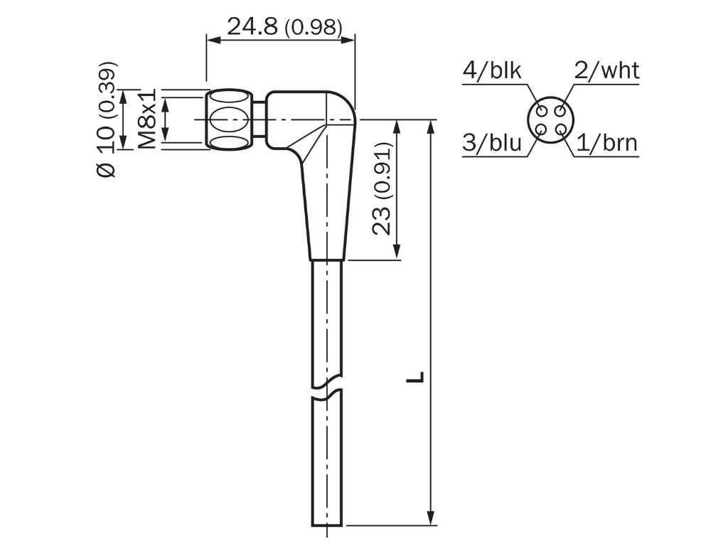2M 90DEG 4 Pin Cable DOL-0804-L02MRN