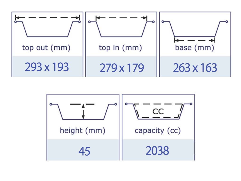 Aluminium Smoothwall Tray 2038CC 293X193X45 270/BOX