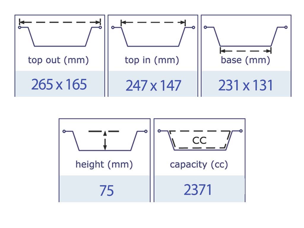 Aluminium Smoothwall Tray 265 X 165 X 75MM 2371CC