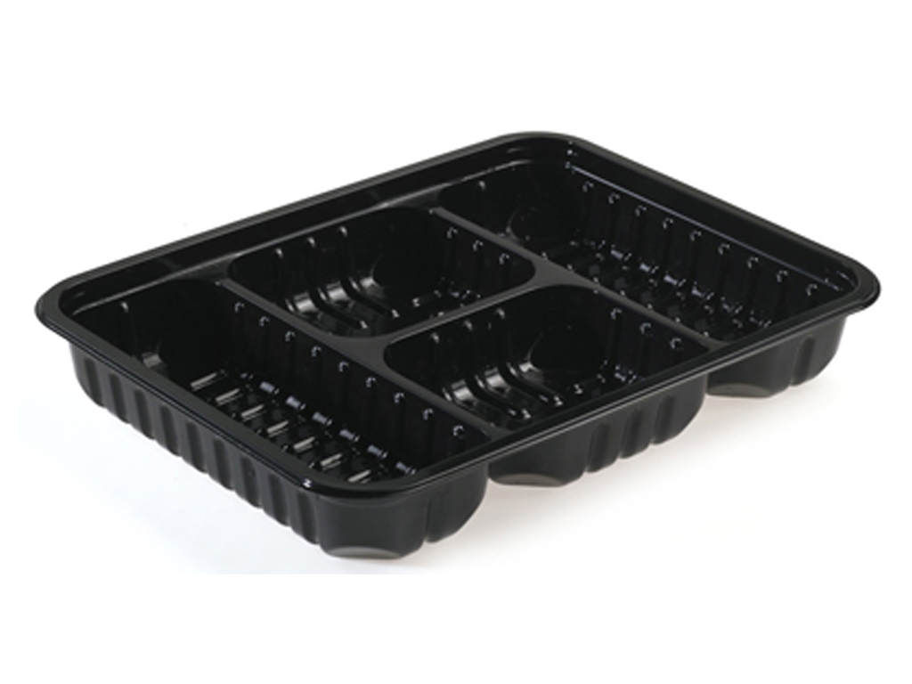 BBQ 4 COMP TRAY BLACK 340X255X50 120/BOX