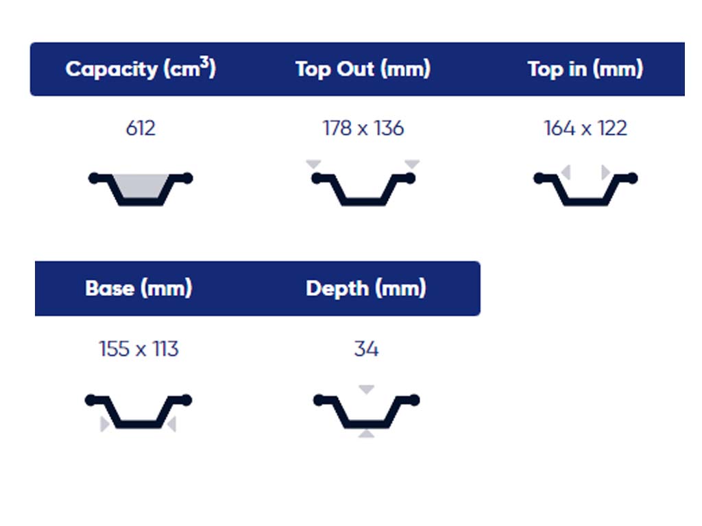 Aluminium Smoothwall Tray 612CC 178X136X34 660/BOX