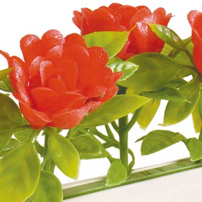GARNISH RED ROSE L=250MM WHITE BASE 12/BOX