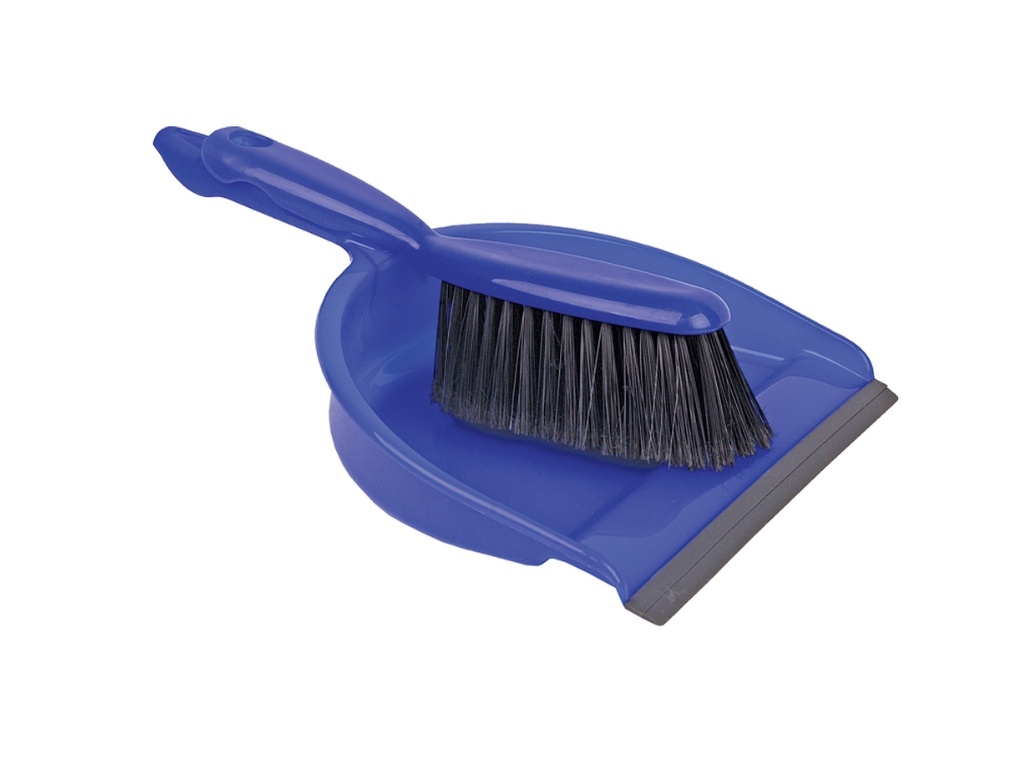 Dust Pan & Brush Set Soft Bristle Blue