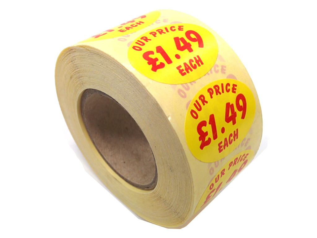 Price Oval £1.49 Labels 1000/ROLL Yellow/Red
