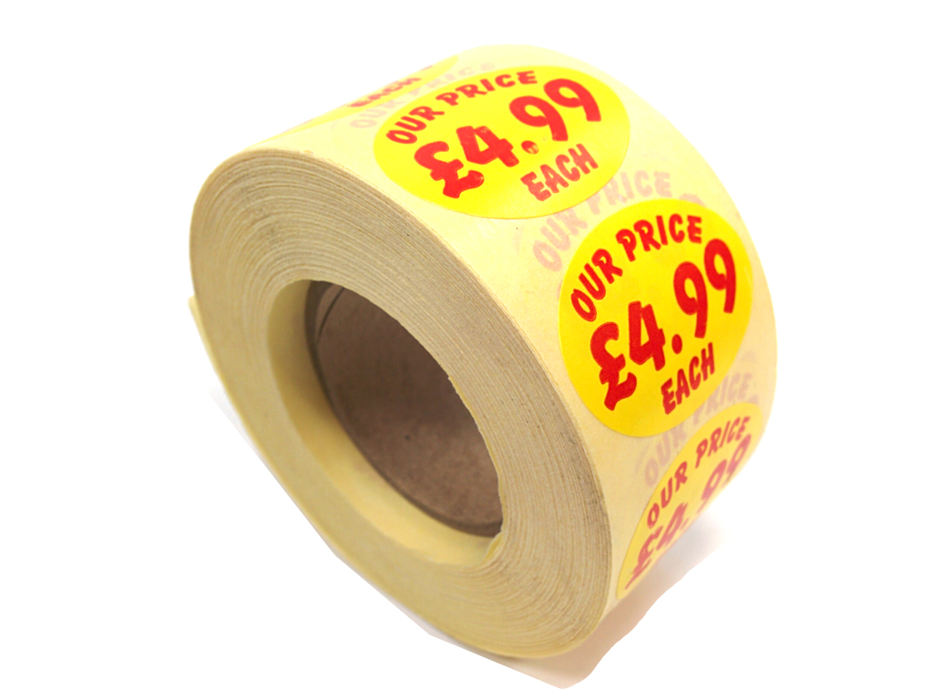 PRICE OVAL £4.99 LABES 1000/ROLL YELLOW/RED