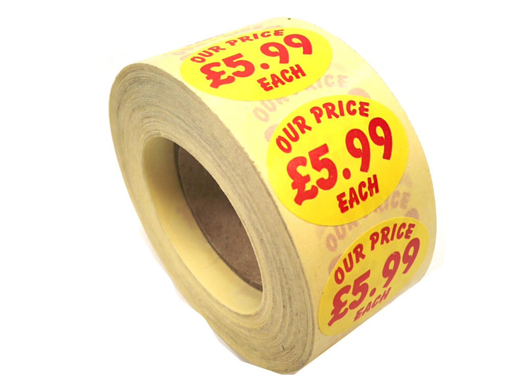 Price Oval £5.99 Labels 1000/ROLL Yellow/Red