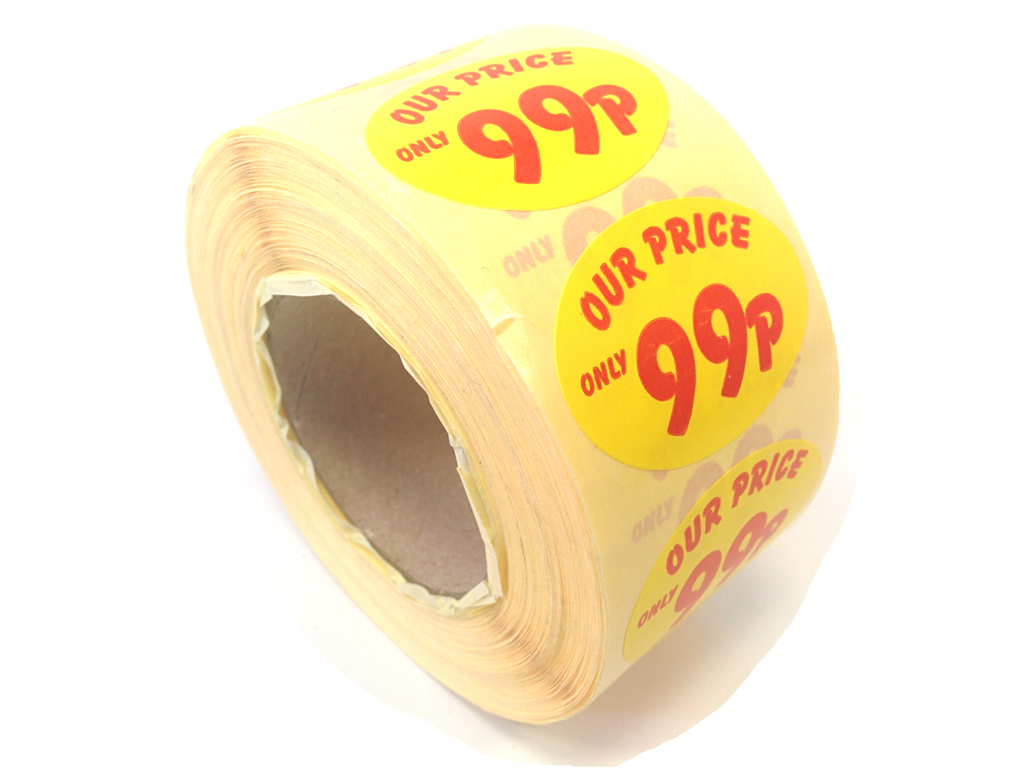 PRICE OVAL 99P LABELS 1000/ROLL YELLOW/RED