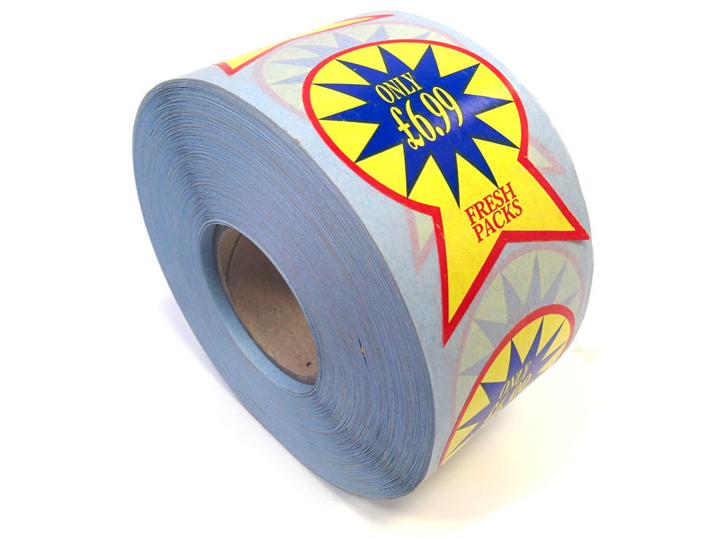 £6.99 ROSETTES LABELS 1000/ROLL YELLOW/BLU/RED