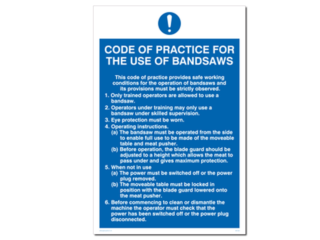 Bandsaw Code Of Practice A3 Wall Sign