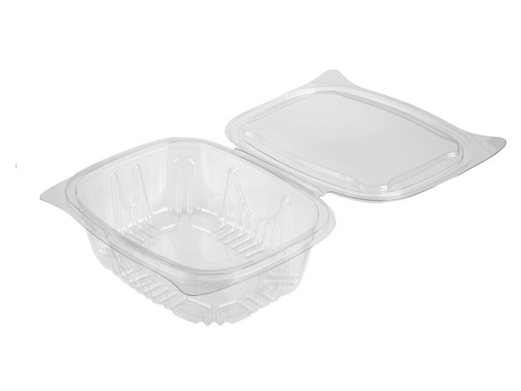 HINGED LID CONTAINER PET 750CC 500/BOX