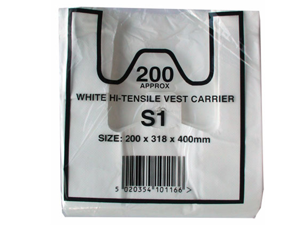 HT WHITE VEST CARRIER BAG 8X12.5X16 18MU 2000/BOX