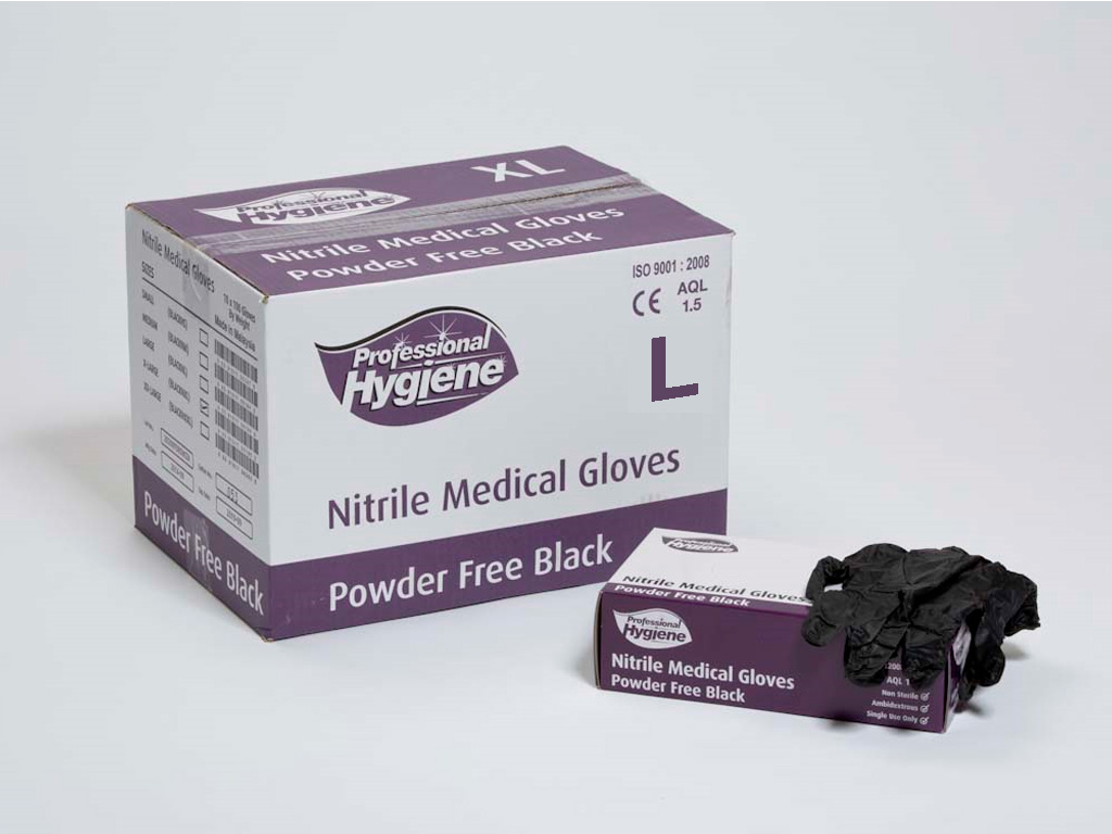 BOLD NITRILE BLACK GLOVES LARGE 100/PK