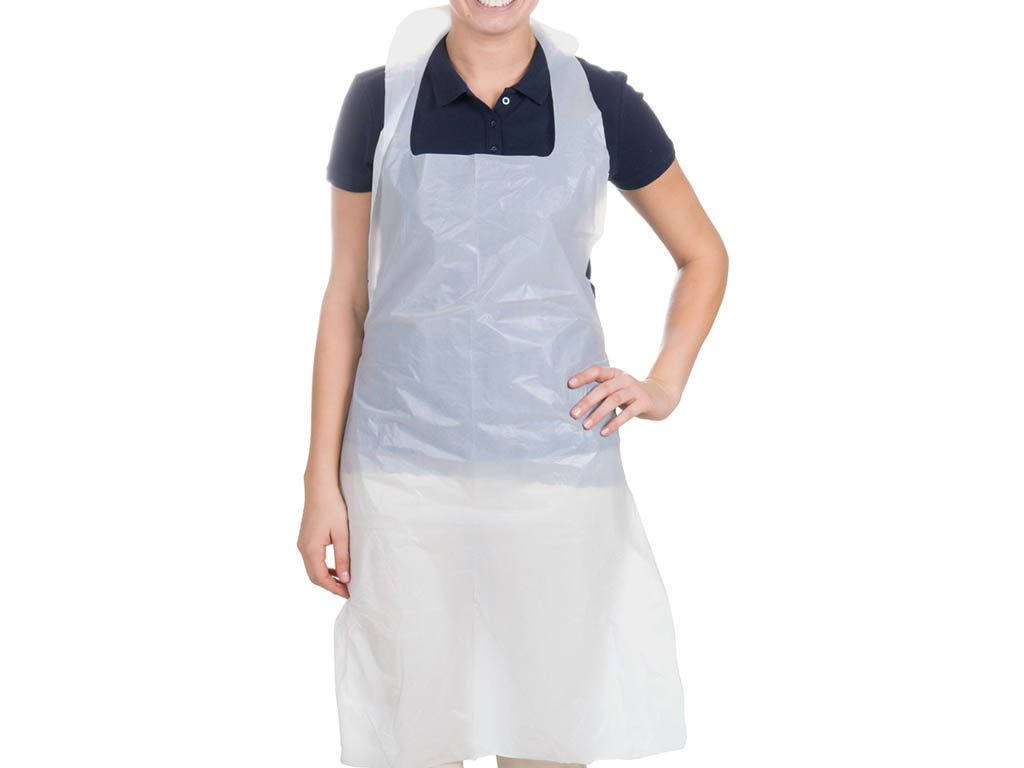 WHITE DISPOSABLE APRON 690MM X 1040MM  100/PACK