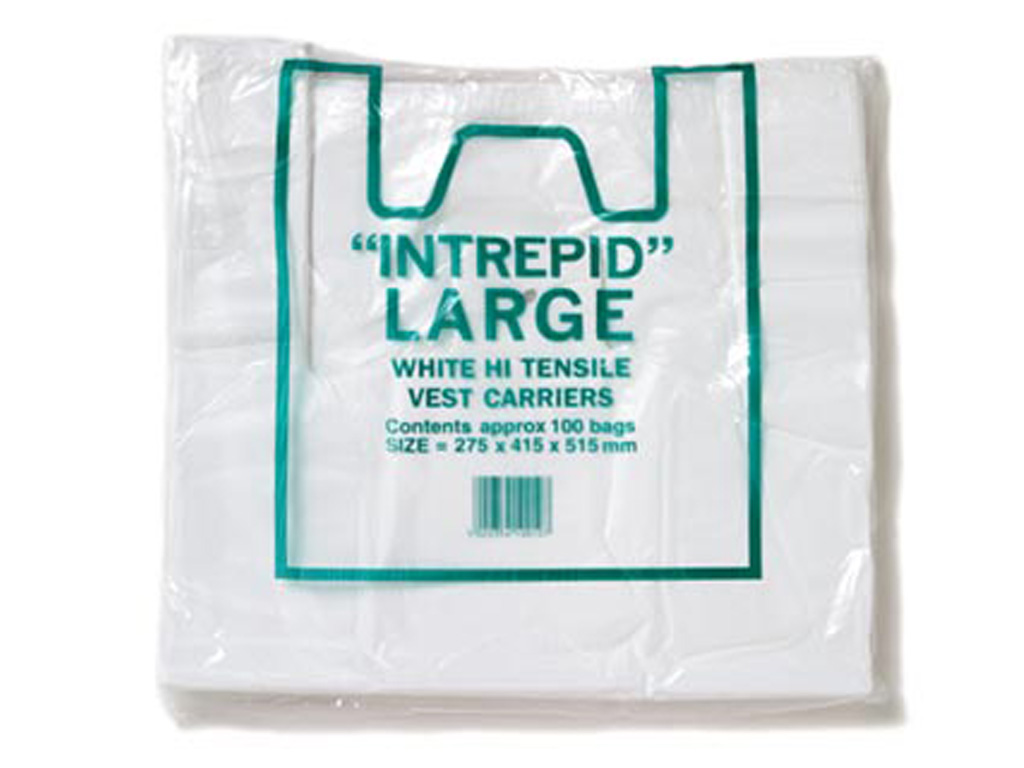 WHITE VEST HD CARRIER BAG 11 x 17 x 21", 13 MICRON