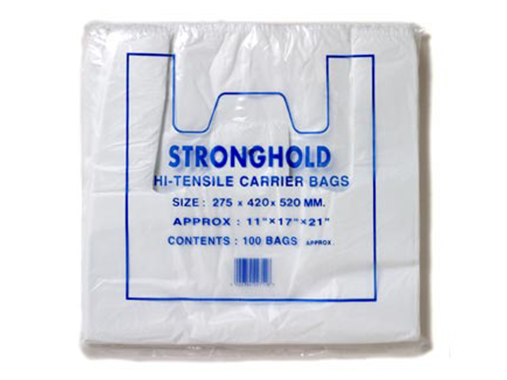 White Vest HD Carrier Bag 11 X 17 X 21" 17 Micron