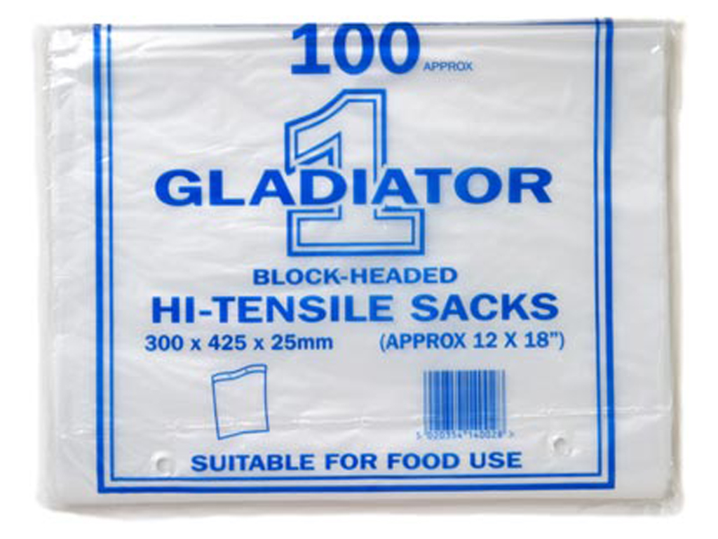 100/Pack Clear 2 Hole Blockhead Polythene Sacks 24x36