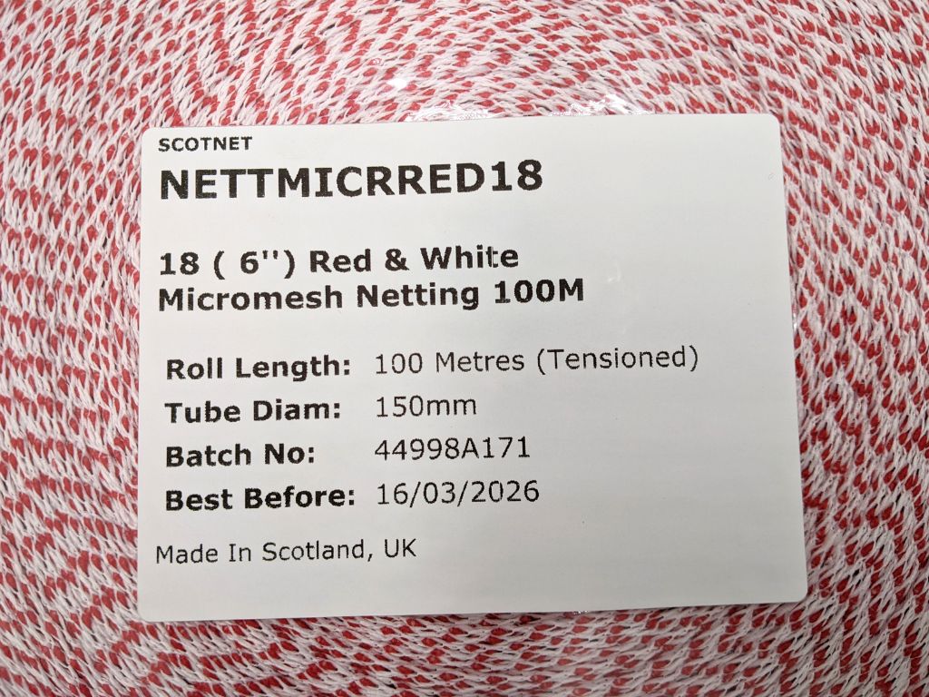 18 (6'')  Red & White Micromesh Netting 100M