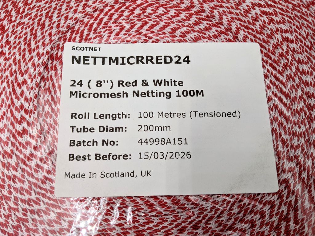 24 (8'')  Red & White Micromesh Netting 100M