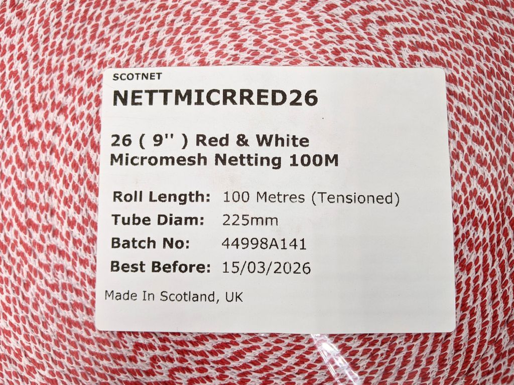 26 (9'' ) Red & White Micromesh Netting 100M