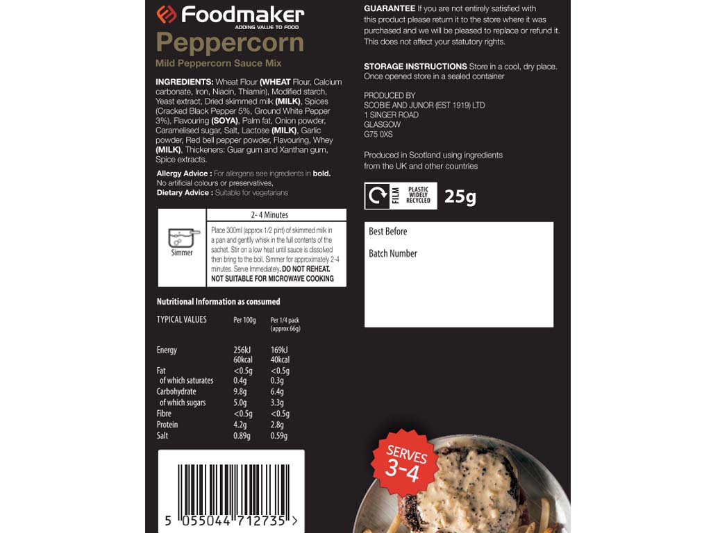 Mild Peppercorn Sauce 12 X 25G Sachets