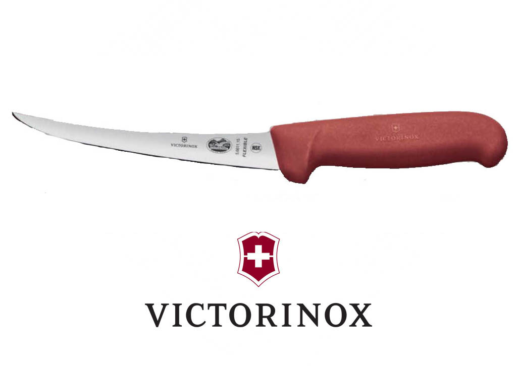 6" Boning Knife Red Narrow Curved Blade